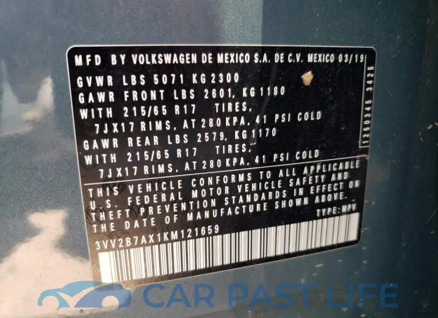 3VV2B7AX1KM121659# 13