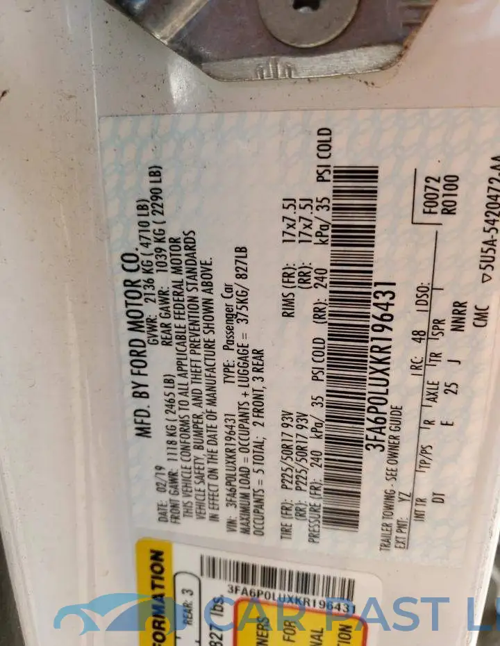 3FA6P0LUXKR196431# 12