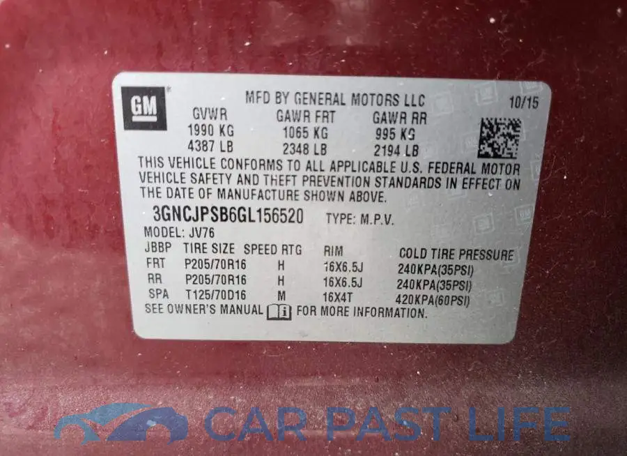 3GNCJPSB6GL156520# 12