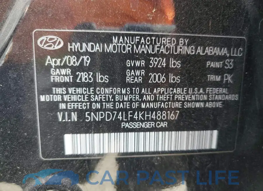 5NPD74LF4KH488167# 12