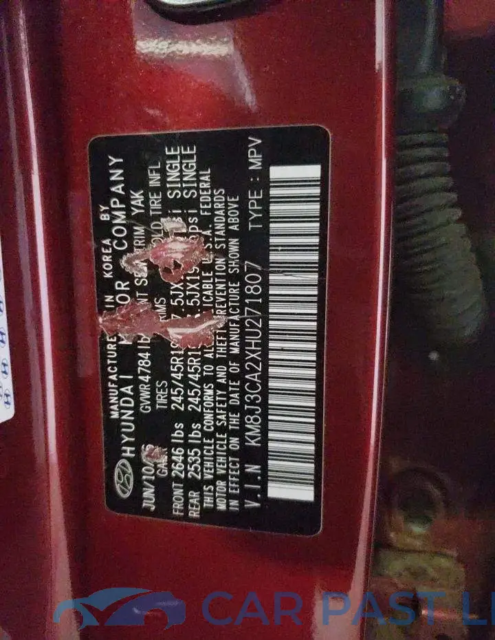 KM8J3CA2XHU271807# 12