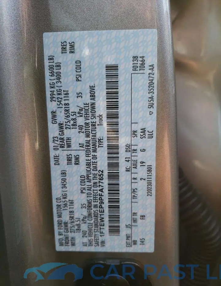 1FTEW1EP9PFA77652# 12