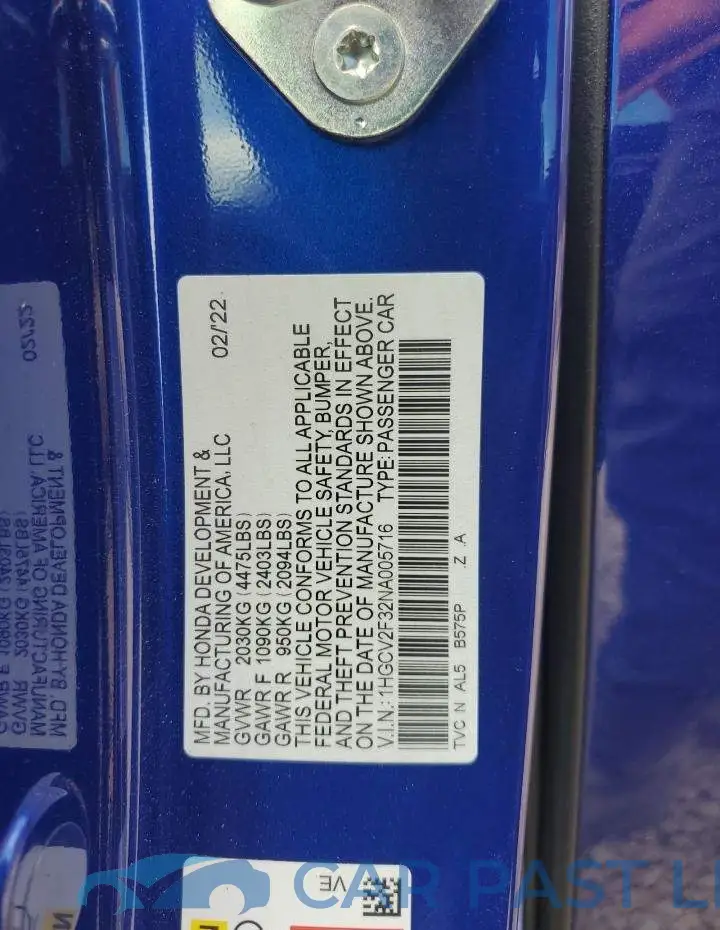 1HGCV2F32NA005716# 13