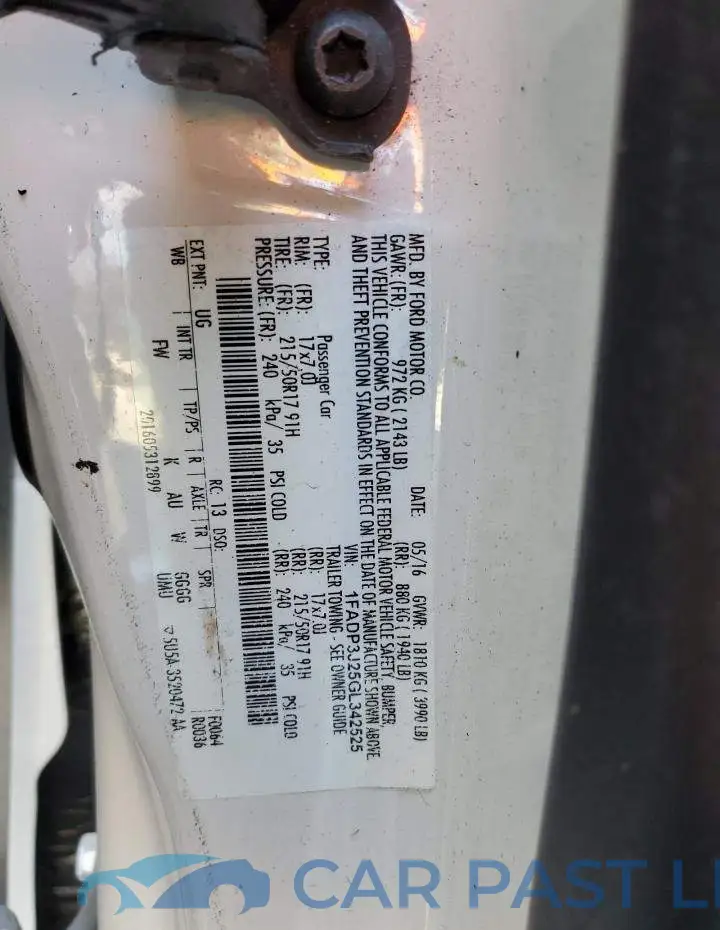 1FADP3J25GL342525# 12