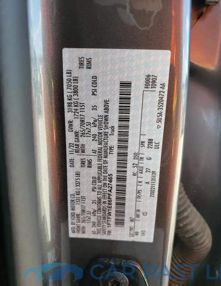 1FTFW1E86PFA27465# 12