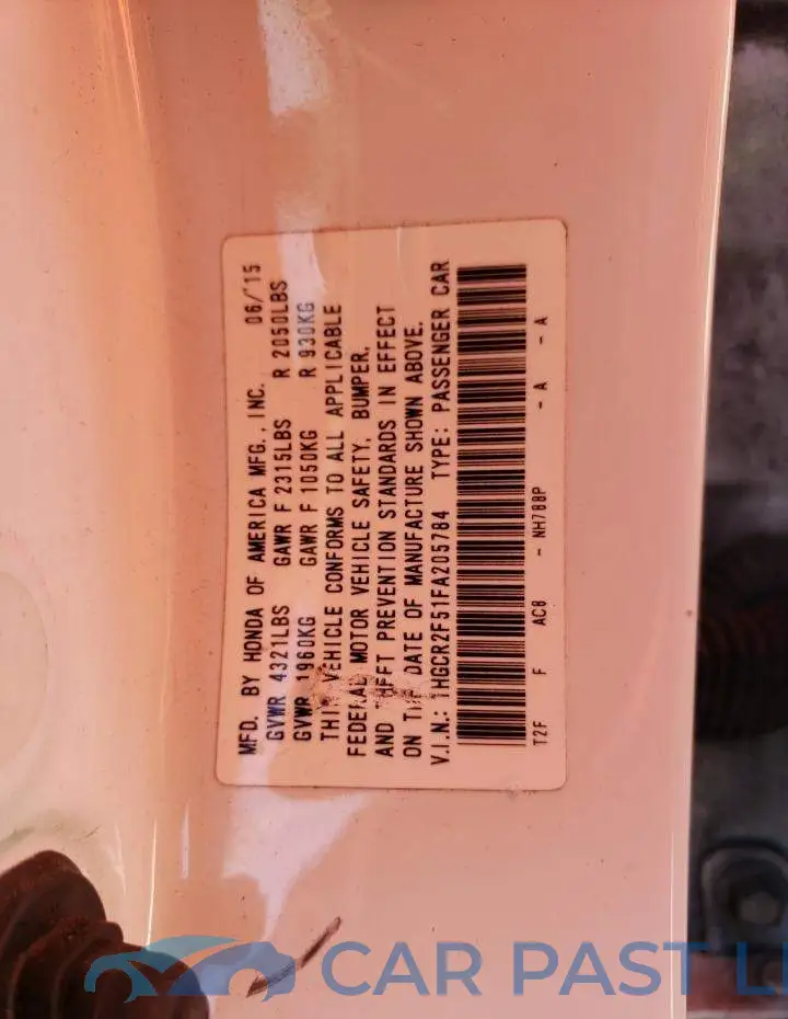 1HGCR2F51FA205784# 12