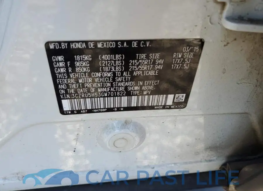 3CZRU5H53GM701822# 13