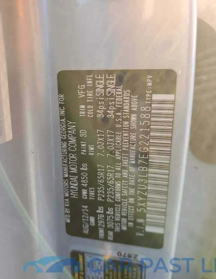 5XYZU3LB7EG221588# 13