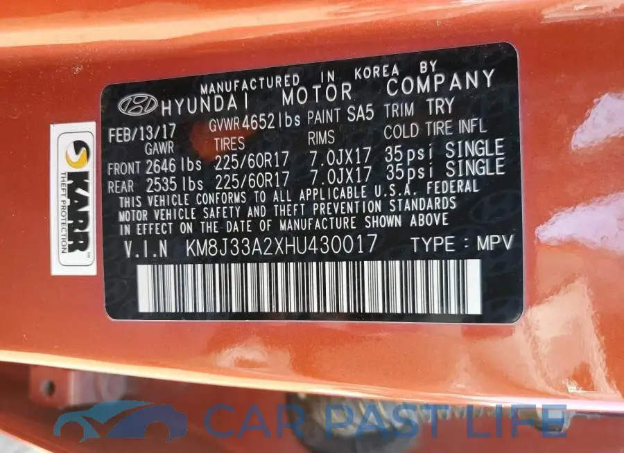 KM8J33A2XHU430017# 12
