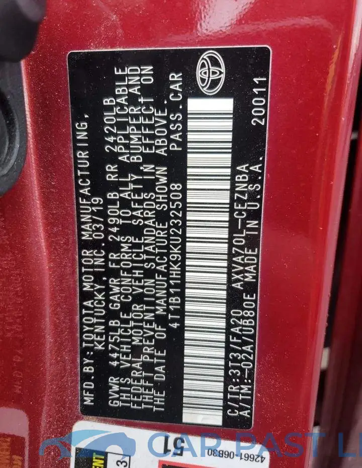 4T1B11HK9KU232508# 12