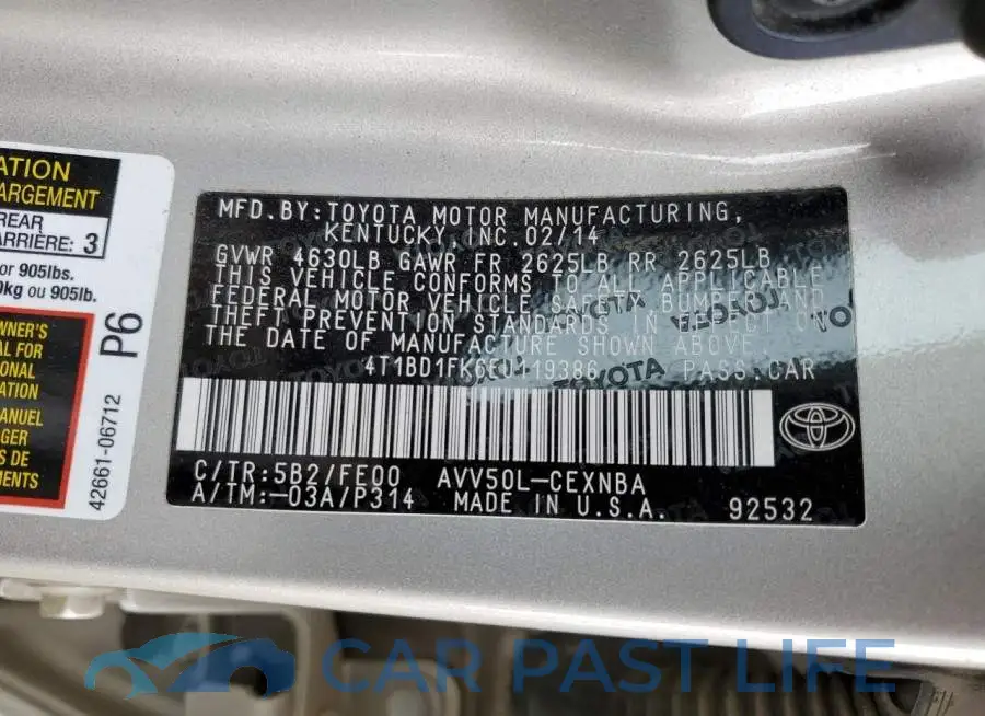4T1BD1FK6EU119386# 12