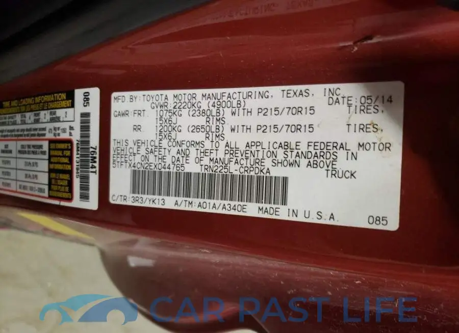 5TFTX4CN2EX044765# 12