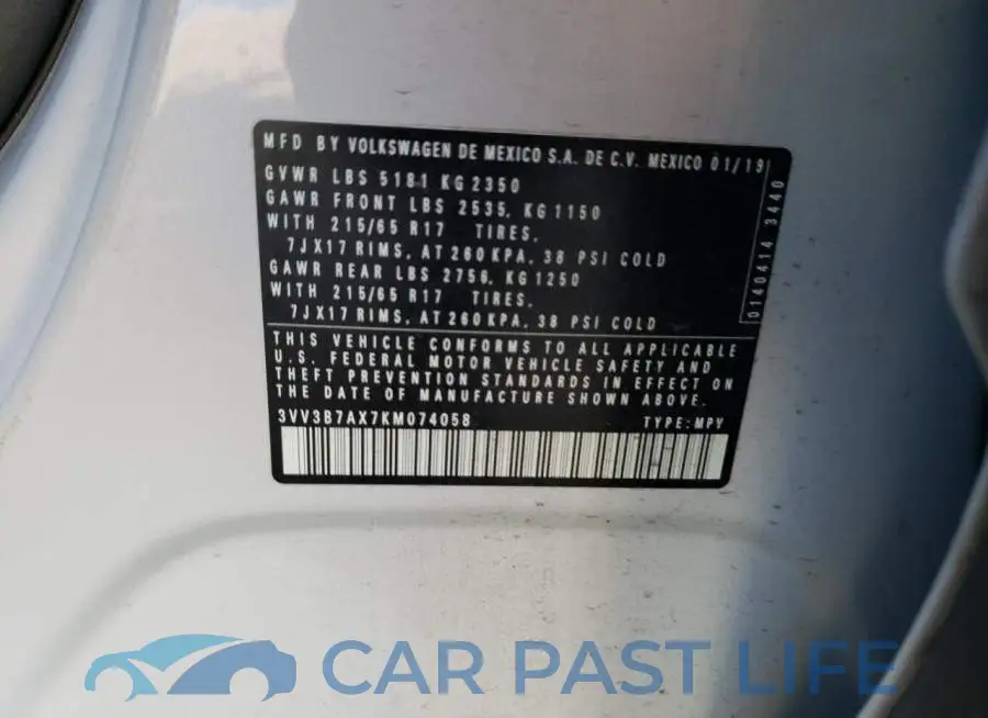 3VV3B7AX7KM074058# 12