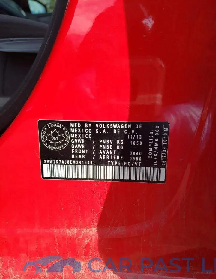 3VW2K7AJ8EM241549# 12