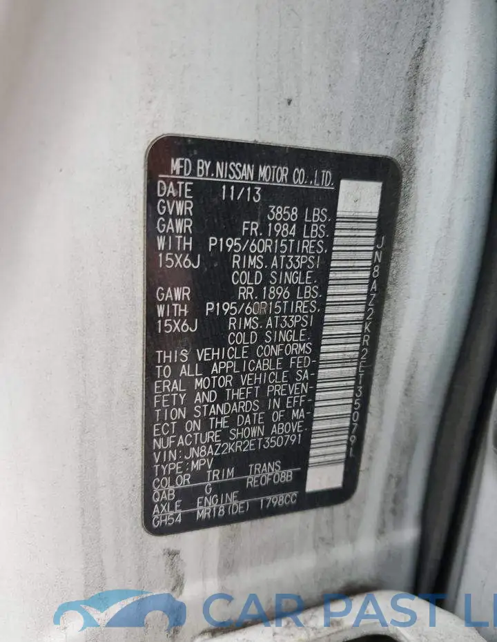 JN8AZ2KR2ET350791# 12