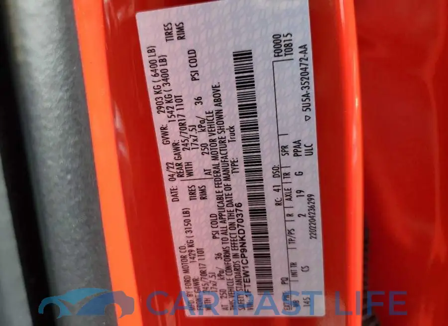 1FTEW1CP9NKD70376# 12