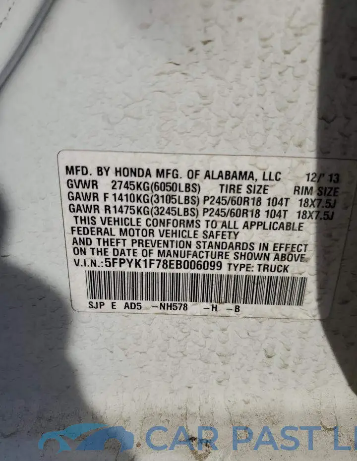 5FPYK1F78EB006099# 12