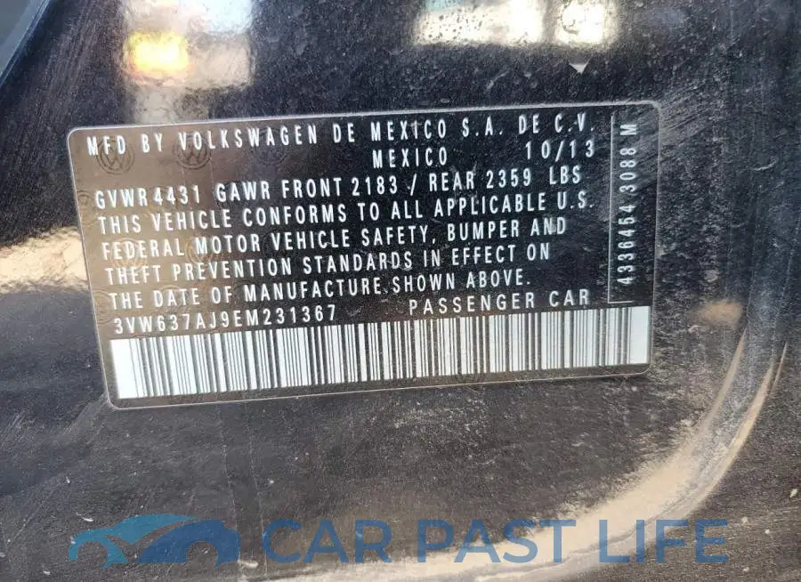 3VW637AJ9EM231367# 12