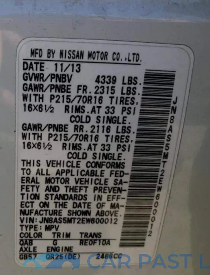 JN8AS5MT2EW600012# 13