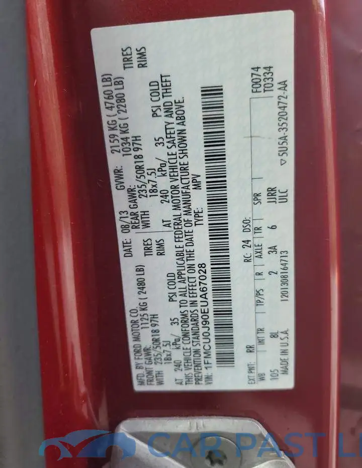 1FMCU0J90EUA67028# 12