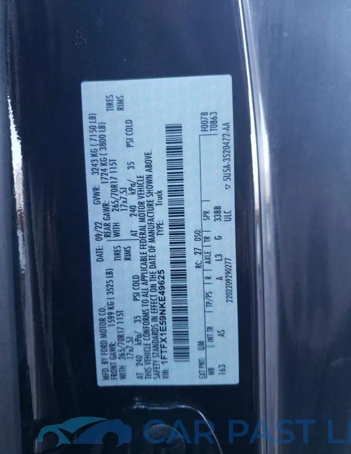 1FTFX1E59NKE49625# 12