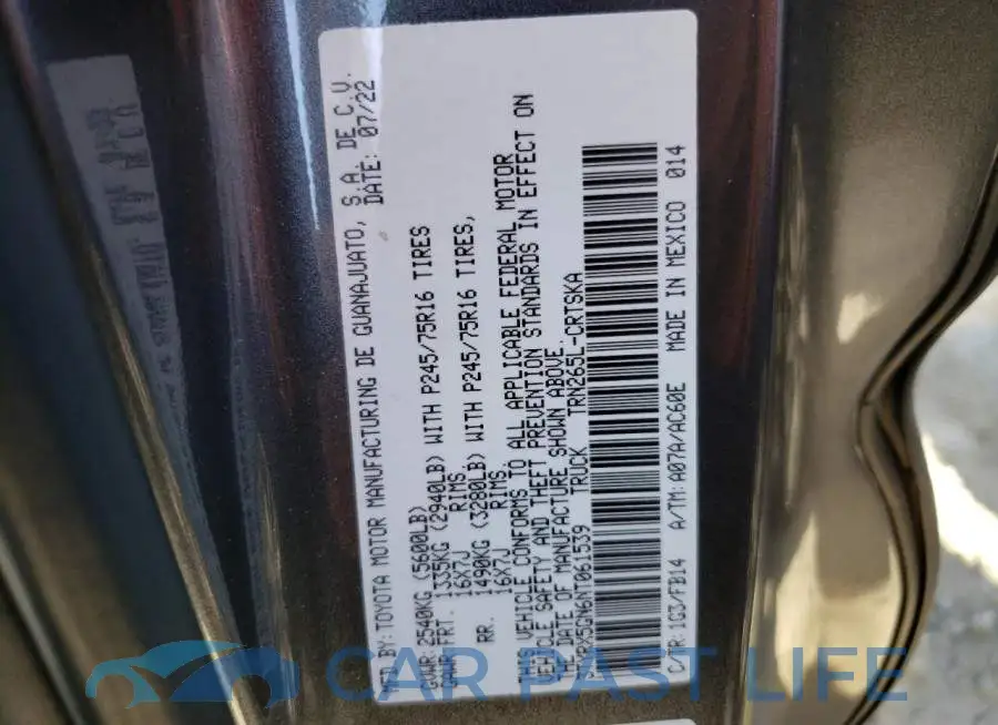 3TYRX5GN6NT061539# 12
