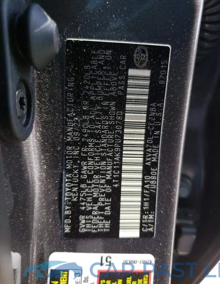 4T1C11AK9PU730780# 12