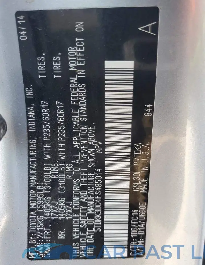 5TDKK3DC4ES485014# 13