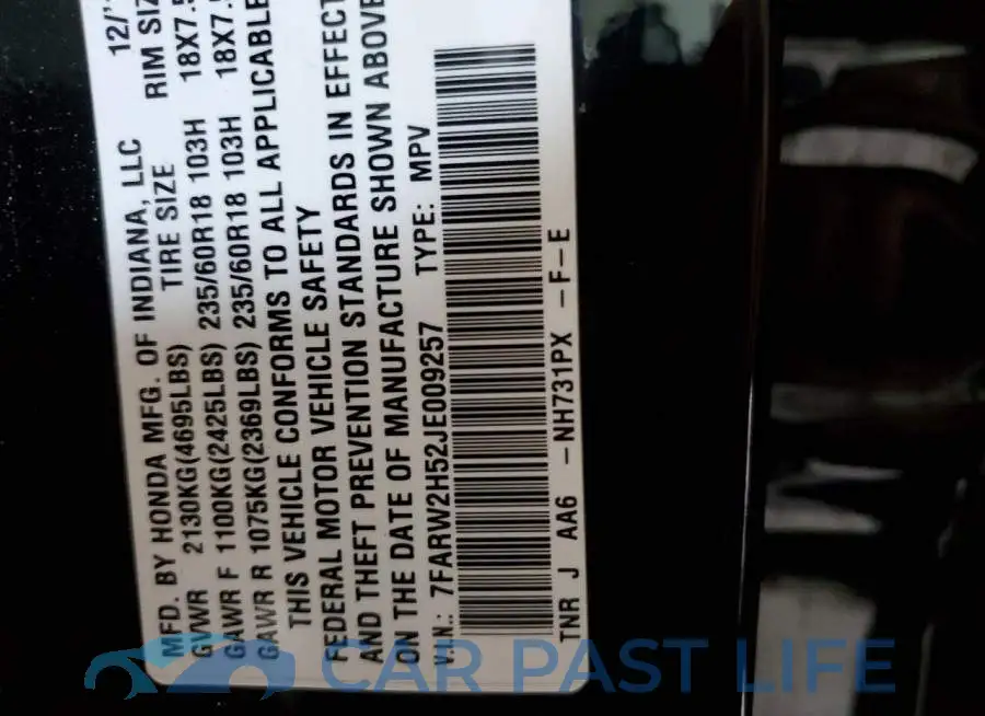 7FARW2H52JE009257# 13