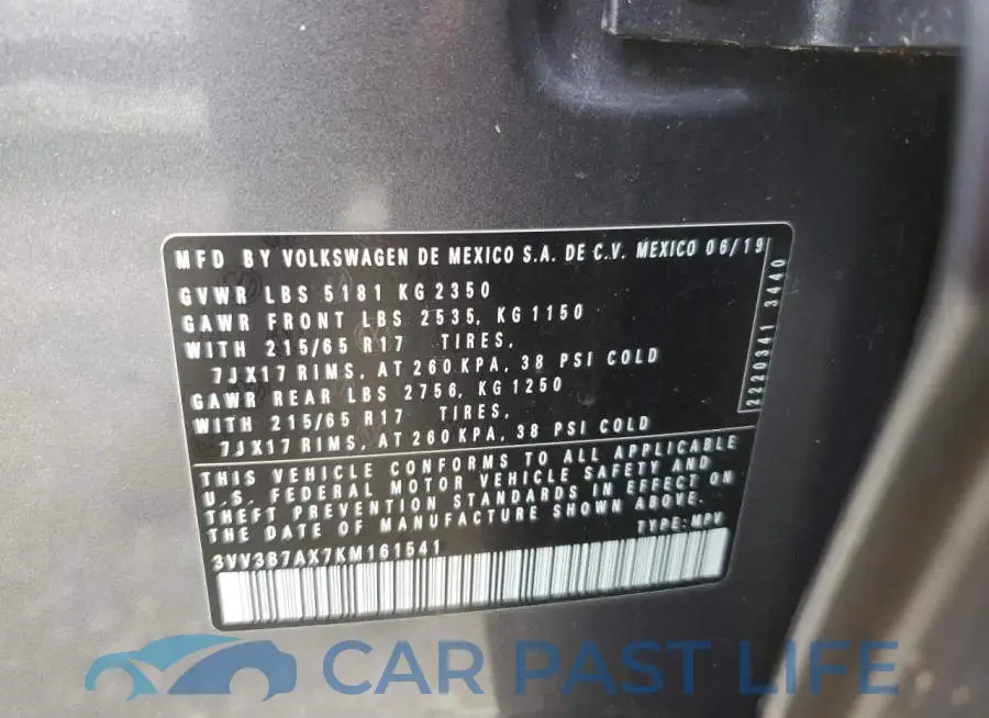 3VV3B7AX7KM161541# 13