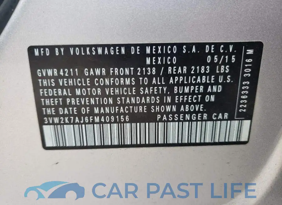 3VW2K7AJ6FM409156# 12