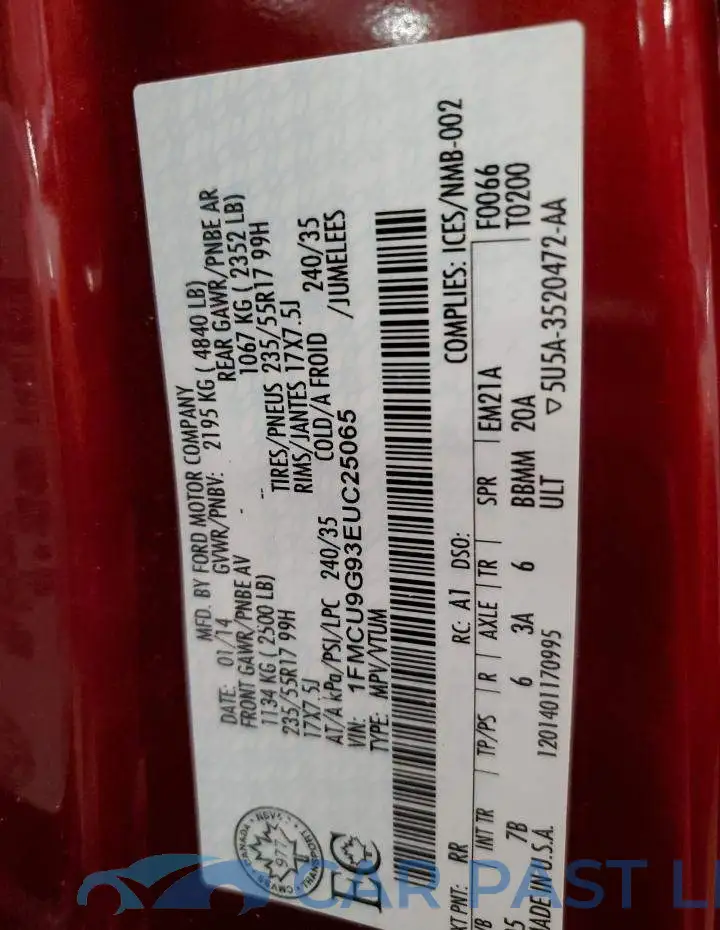1FMCU9G93EUC25065# 13