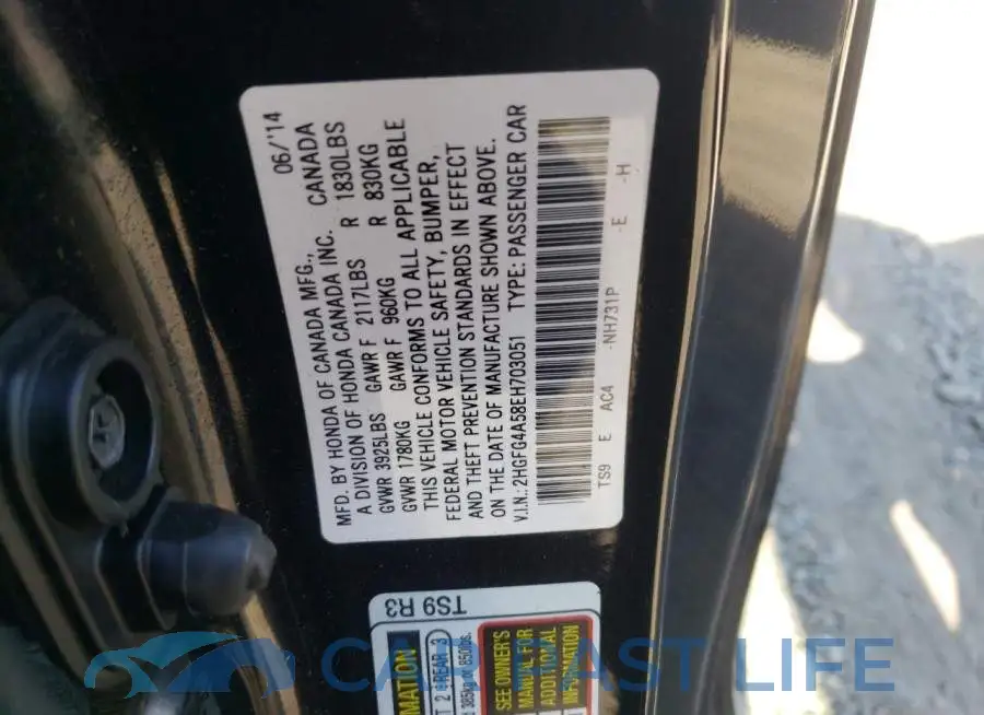 2HGFG4A58EH703051# 12