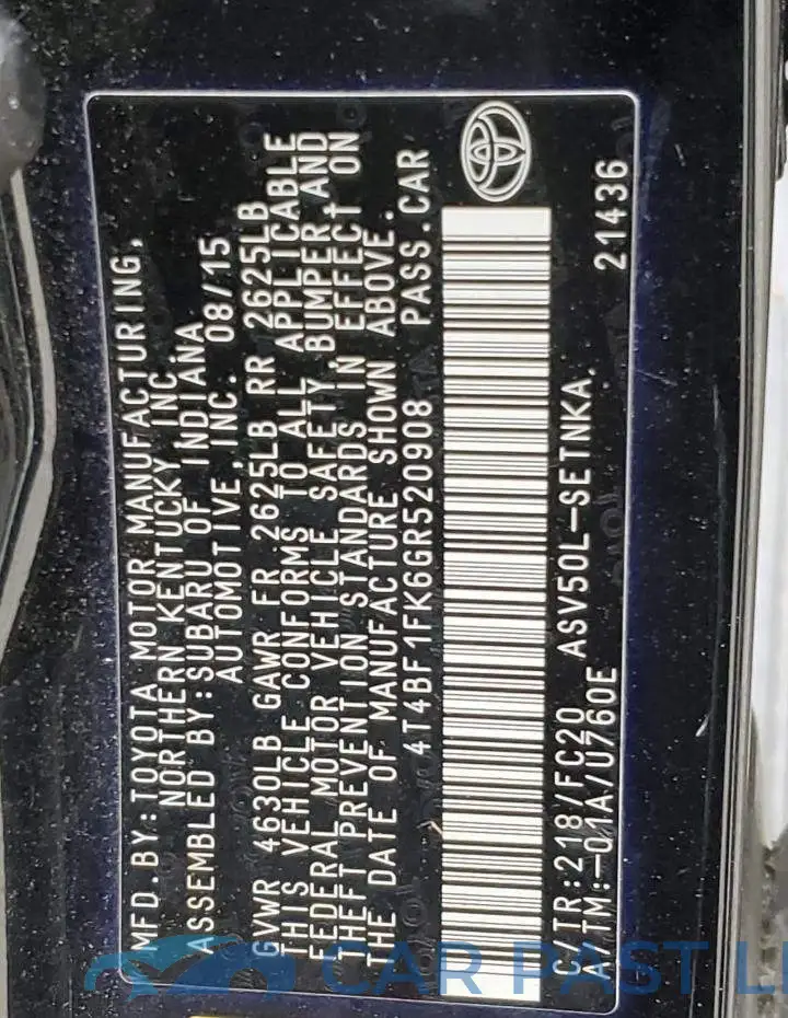 4T4BF1FK6GR520908# 12