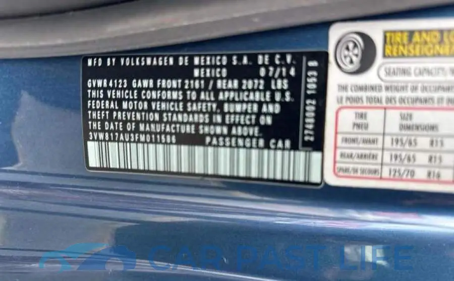 3VW817AU3FM011586# 10