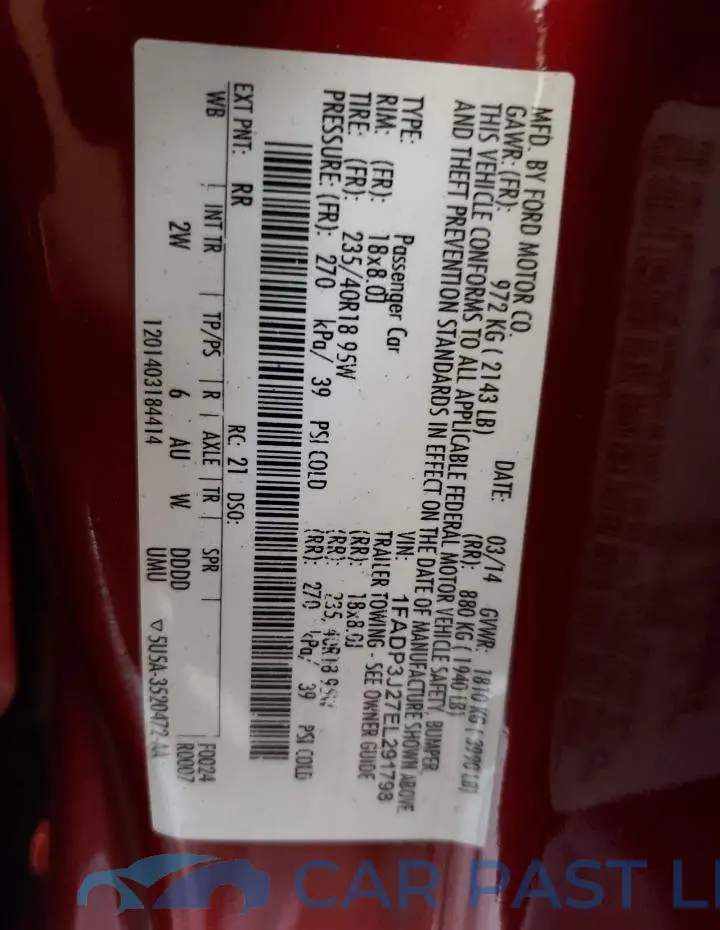 1FADP3J27EL291798# 12