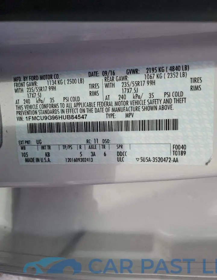 1FMCU9G96HUB84547# 12