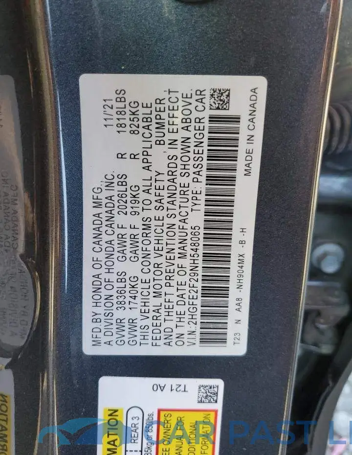 2HGFE2F29NH548065# 13