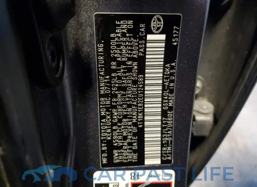 4T1BK1EB2EU124589# 12