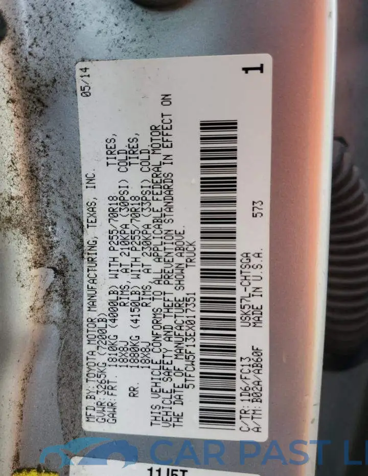 5TFCW5F13EX017351# 12