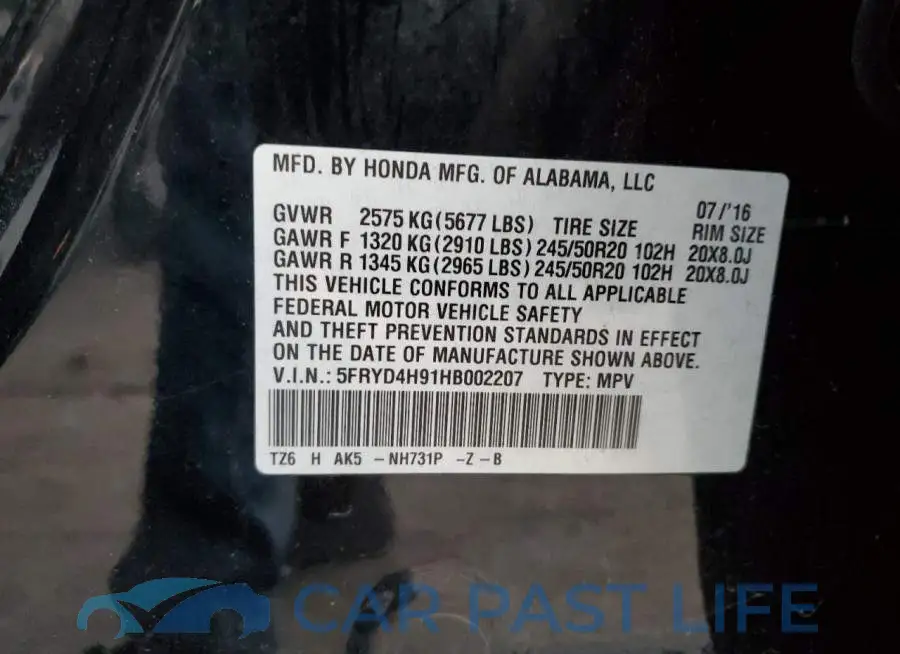 5FRYD4H91HB002207# 13