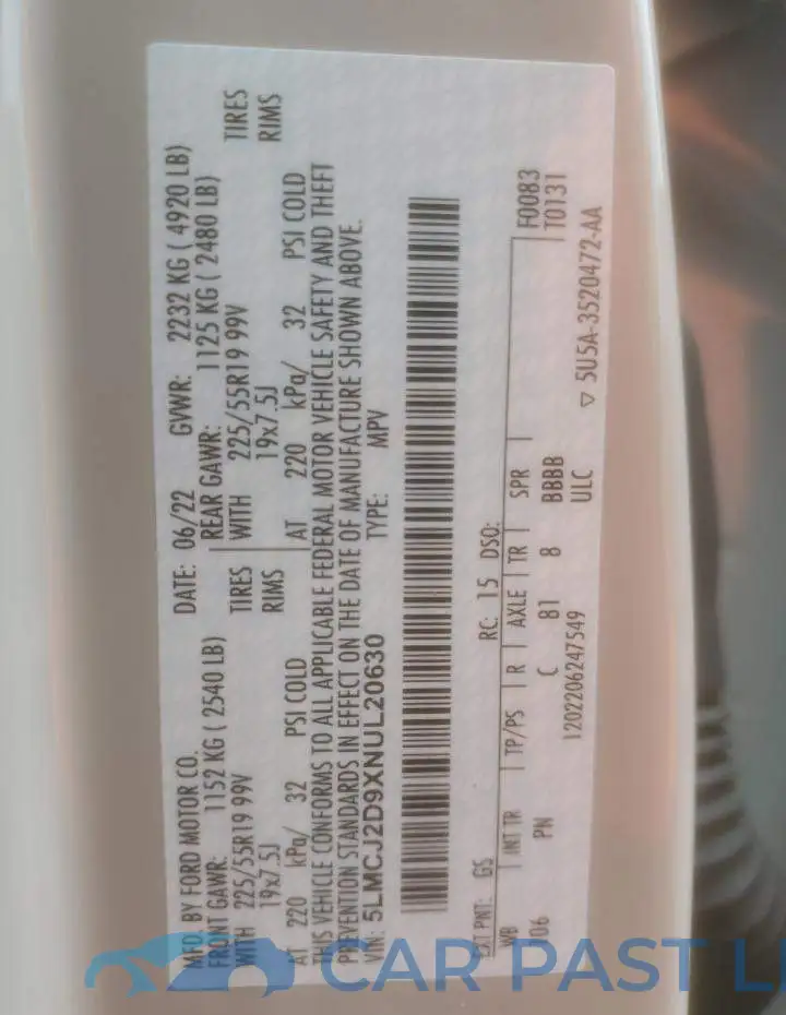 5LMCJ2D9XNUL20630# 13