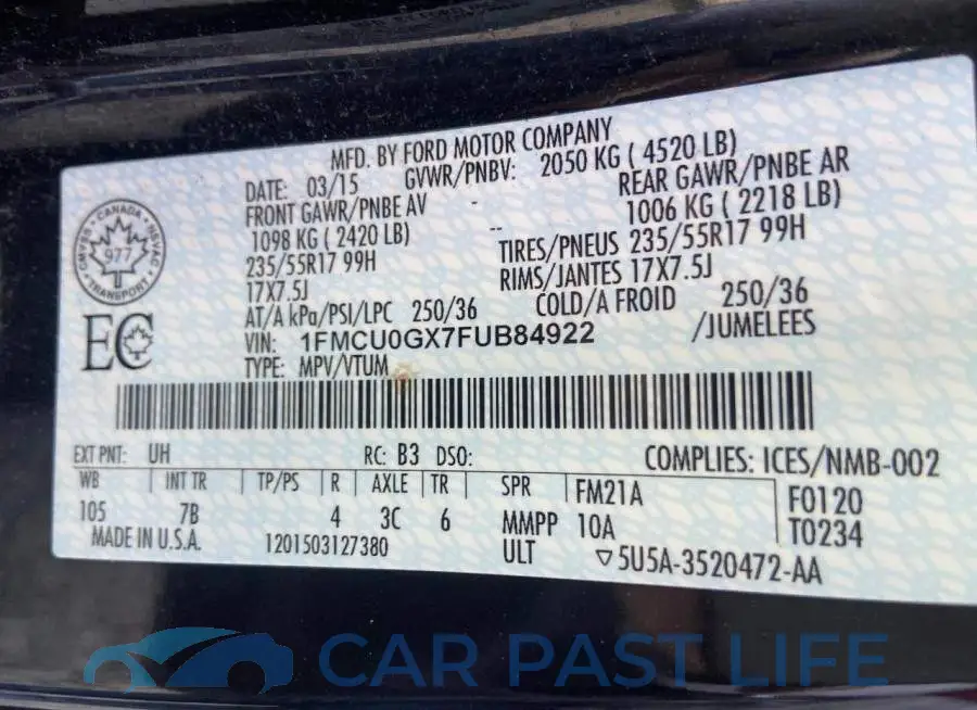 1FMCU0GX7FUB84922# 9