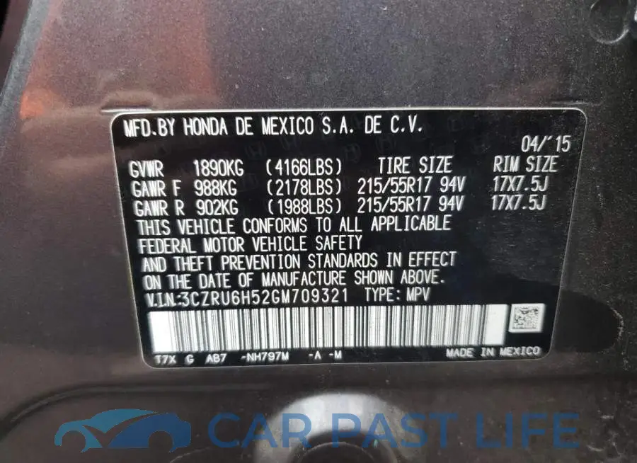 3CZRU6H52GM709321# 12