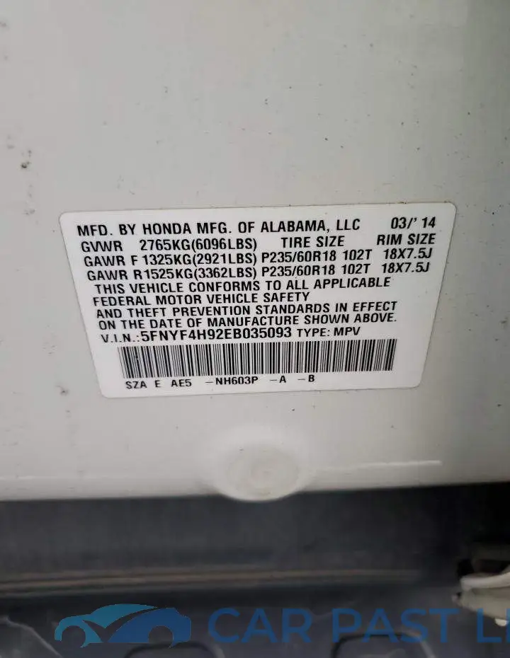 5FNYF4H92EB035093# 14