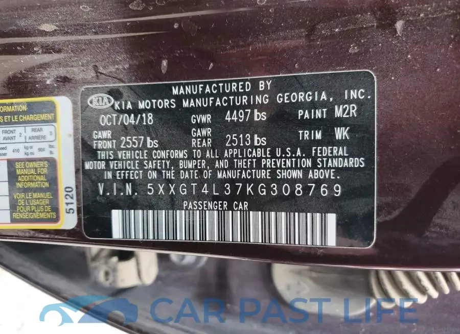 5XXGT4L37KG308769# 12