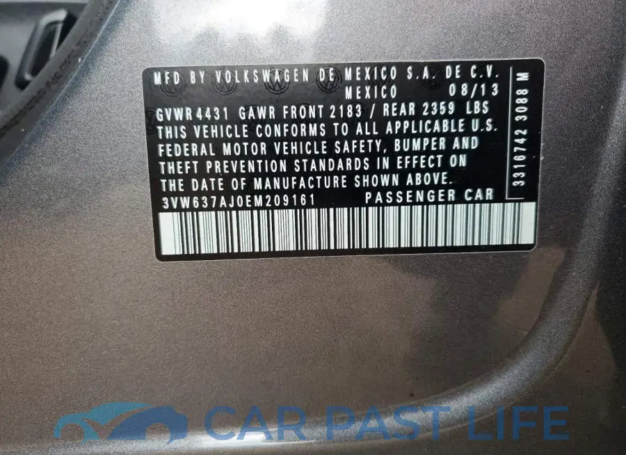 3VW637AJ0EM209161# 12