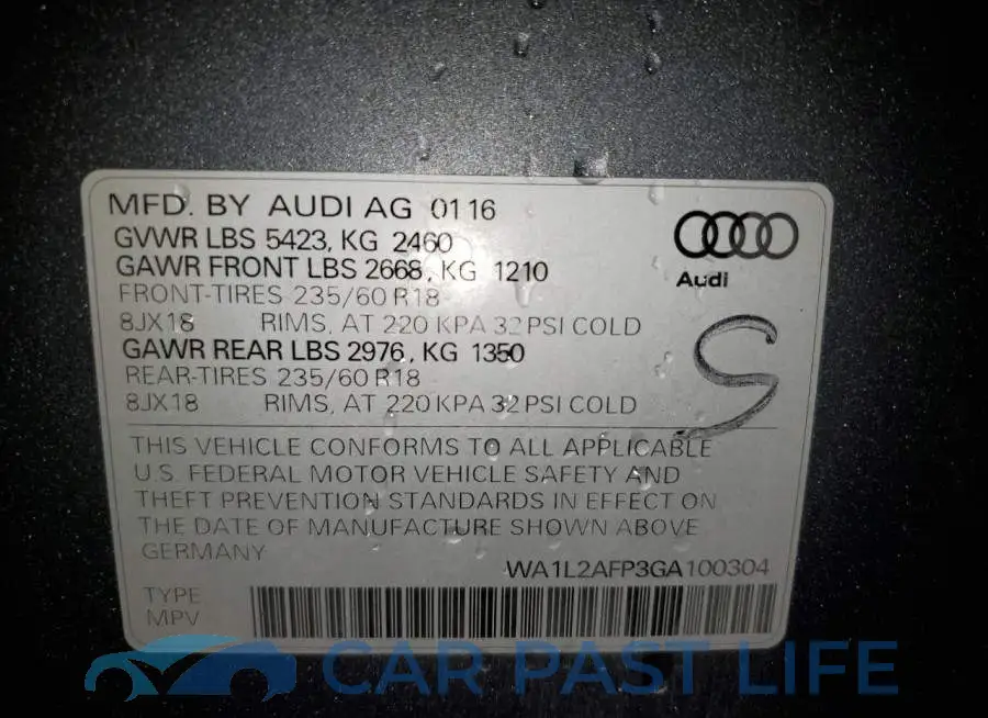 WA1L2AFP3GA100304# 12