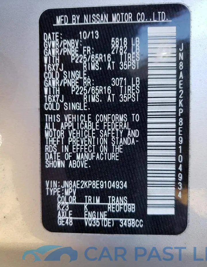 JN8AE2KP8E9104934# 13