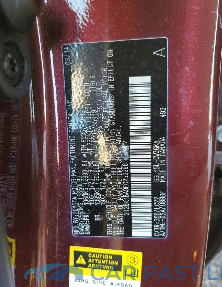 2T2BK1BA9EC252286# 12